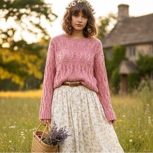 INC Mauve Popcorn Cable Knit Sweater